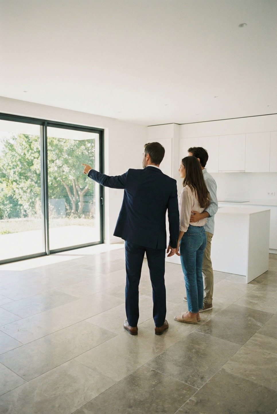 Professional real estate showing of a home featuring a modern dining area and a view of a garden.